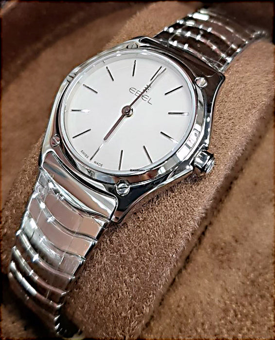 EBEL 29mm Stainless w/Silver Indices White Dial Ladies SWISS Quartz WAVE Watch