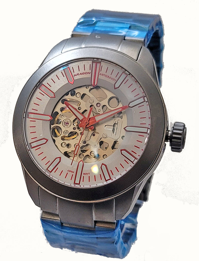 ARAGON Watch Automatic 48mm AntiGravity Skeleton Dial Ion-Plated Gray A522RED