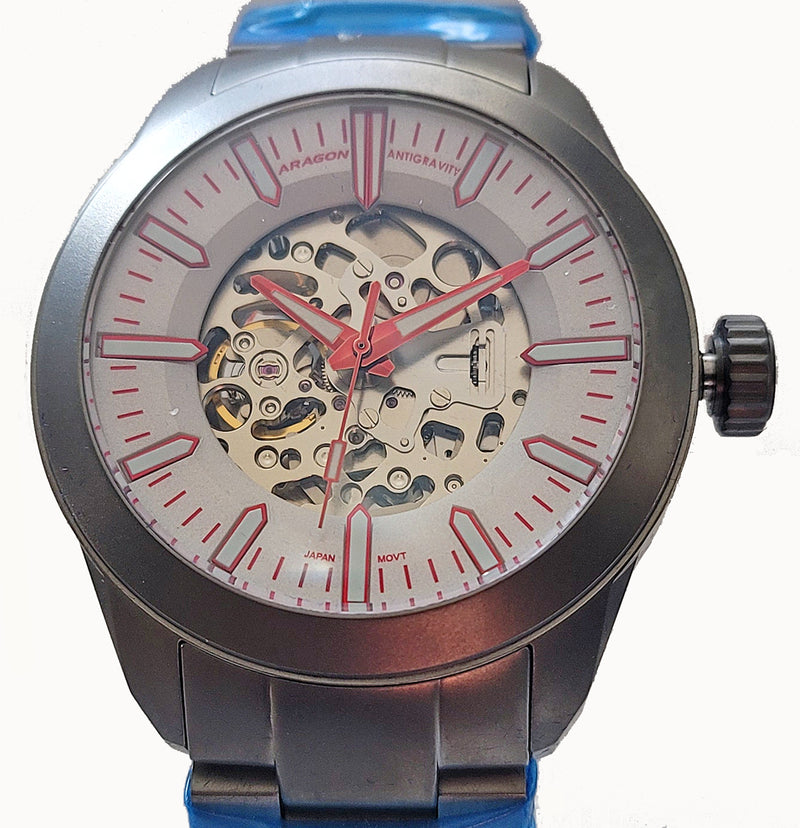 ARAGON Watch Automatic 48mm AntiGravity Skeleton Dial Ion-Plated Gray A522RED
