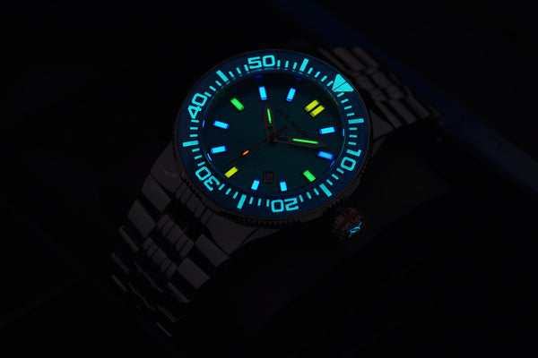 ARAGON TRITIUM Automatic Watch Hercules 44mm Aqua Dial & Bezel 20ATM A376AQU