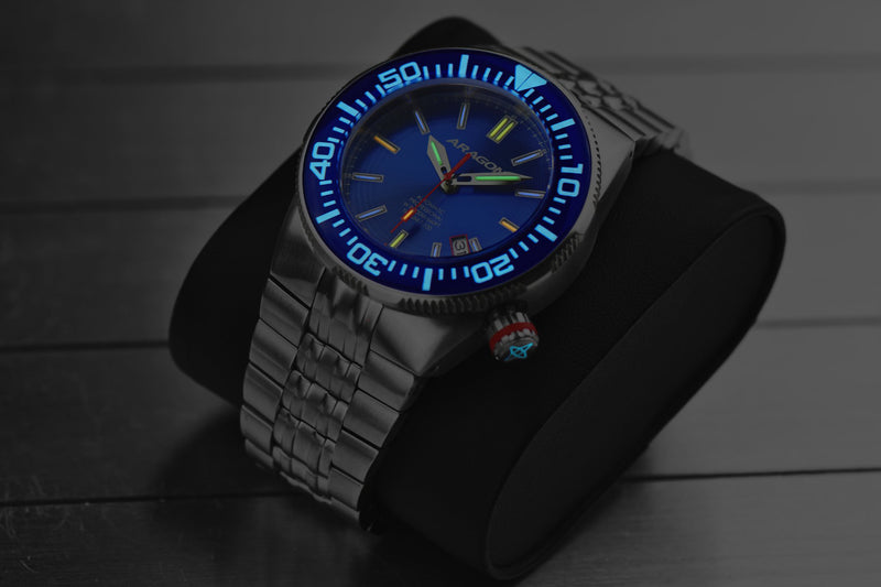 ARAGON Multi-Color TRITIUM Hercules 44mm Blue Dial 20ATM Automatic Watch A378BLU