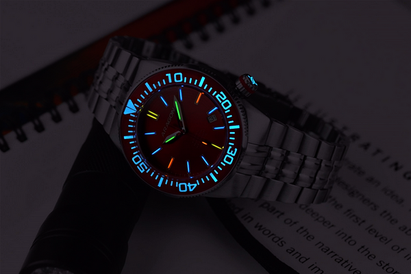 ARAGON Multi-Color TRITIUM Hercules 44mm Red Dial 20ATM Automatic Watch A378RED