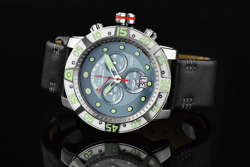ARAGON Gauge Watch Swiss Quartz Chronograph Mens Black 55mm Gray Mult-Function Dial A177GRY
