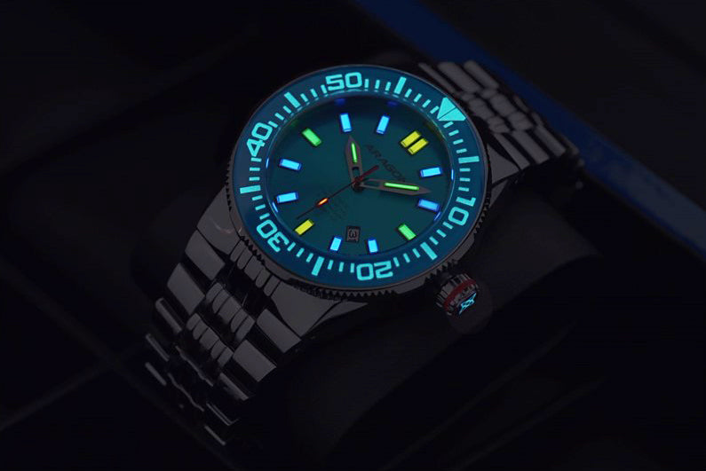 ARAGON Tritium Automatic Watch Hercules 50mm Aqua Dial & Bezel A375AQU