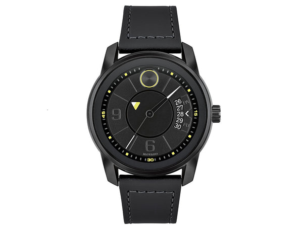 Movado Bold Men’s Verso Black Dial Black Leather Strap Quartz Watch 3600696
