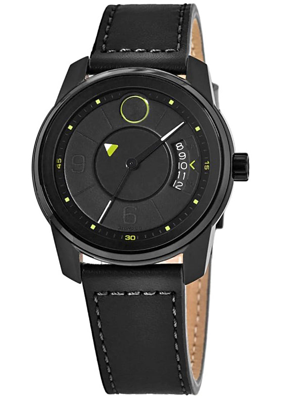 Movado Bold Men’s Verso Black Dial Black Leather Strap Quartz Watch 3600696