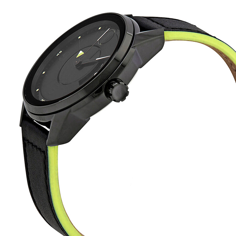 Movado Bold Men’s Verso Black Dial Black Leather Strap Quartz Watch 3600696
