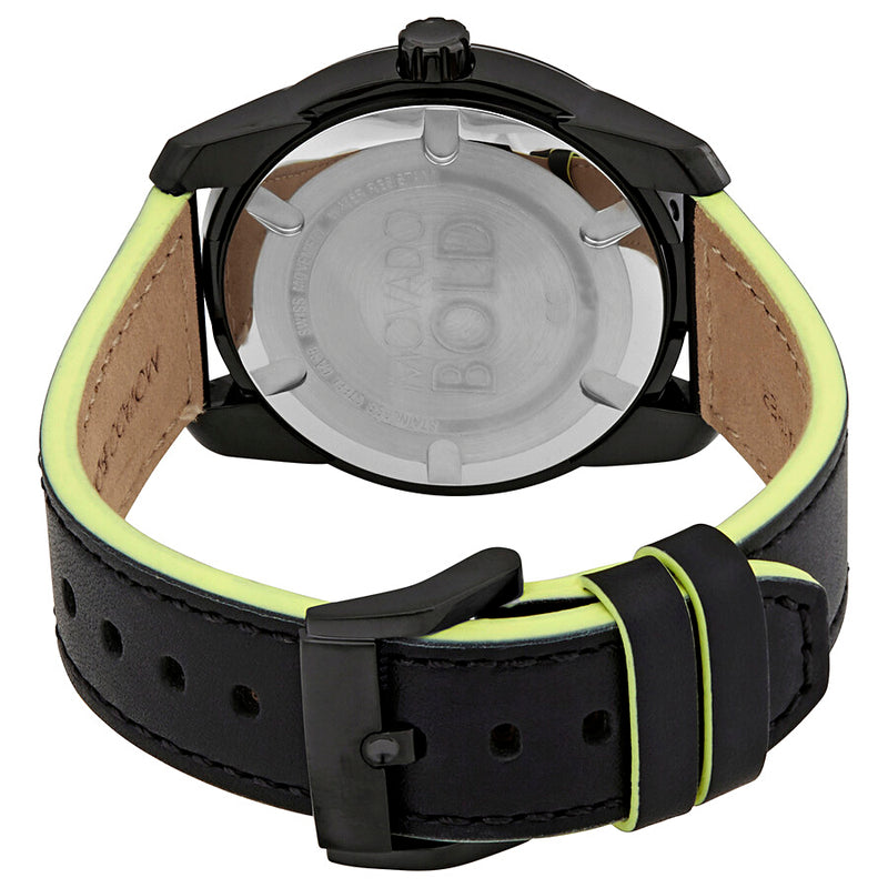 Movado Bold Men’s Verso Black Dial Black Leather Strap Quartz Watch 3600696