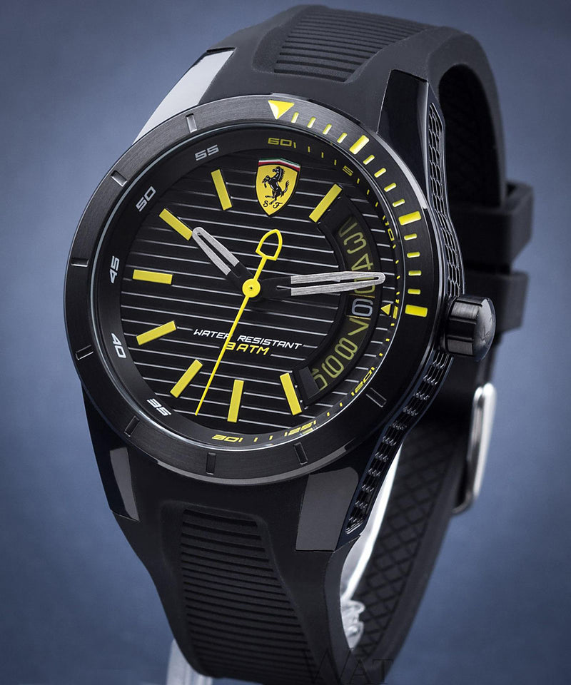 Ferrari RedRev T Quartz Watch Black Dial,Yellow Highlights w/Date 0830426